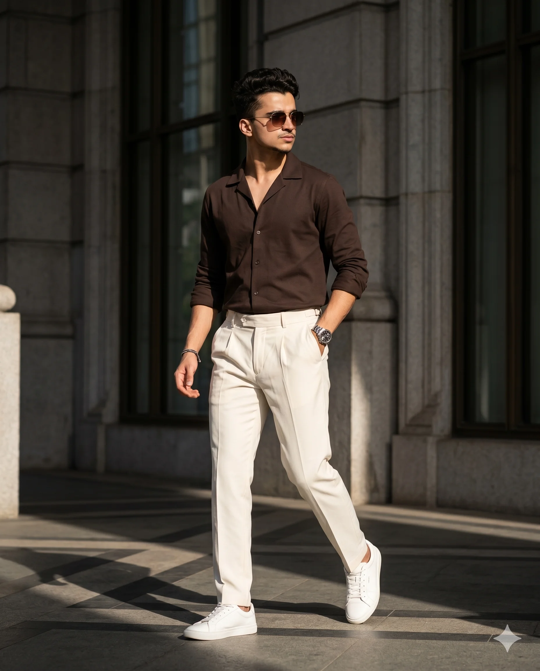 Confident High-Fashion Walking Portrait