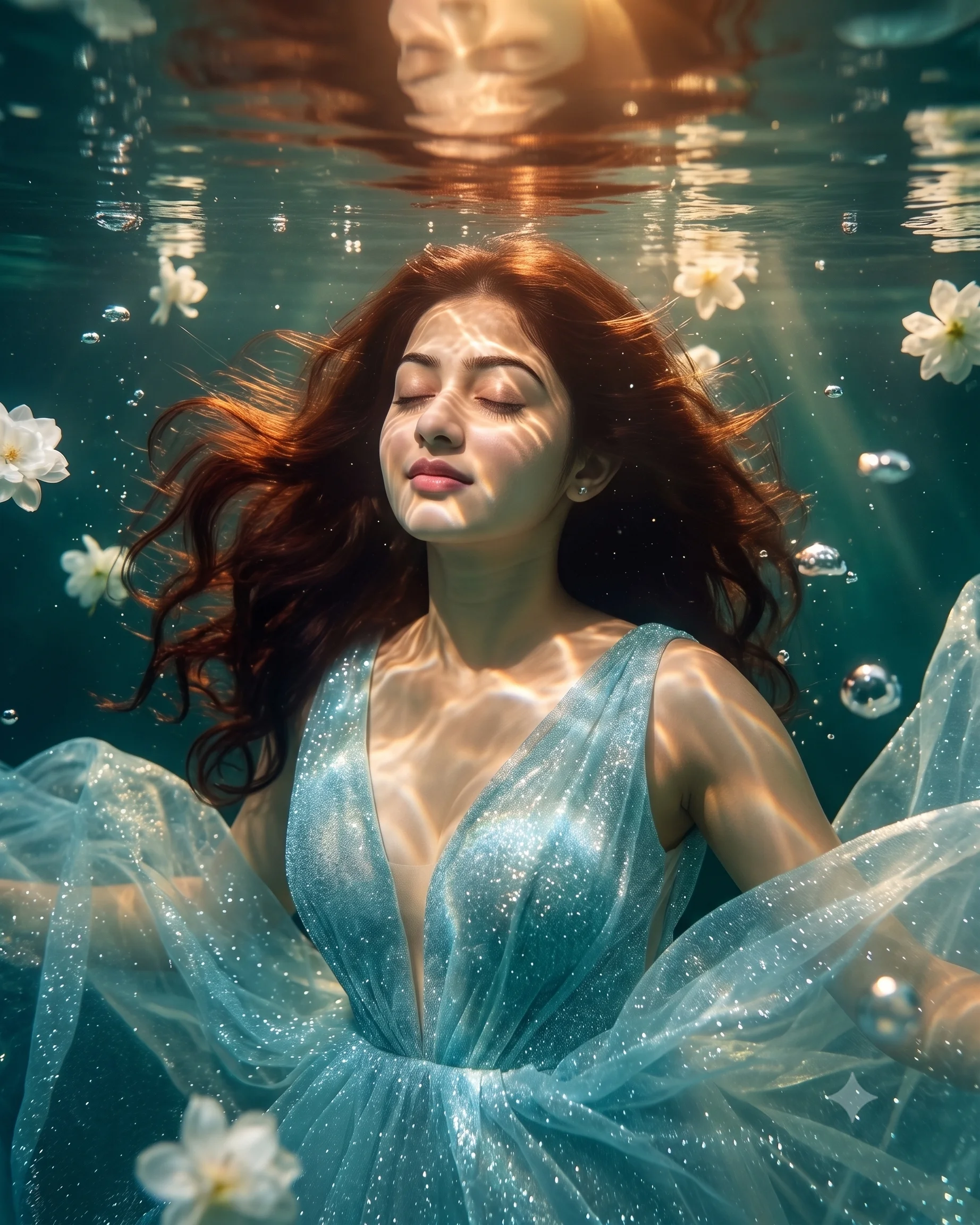 Icy Blue Underwater Fine Art Portrait Gemini Prompt | AIBananaPrompts